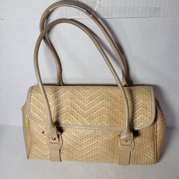 Giani Bernini Classic Tan Woven Straw & Leather Handbag With Dual Handles - Picture 1 of 15